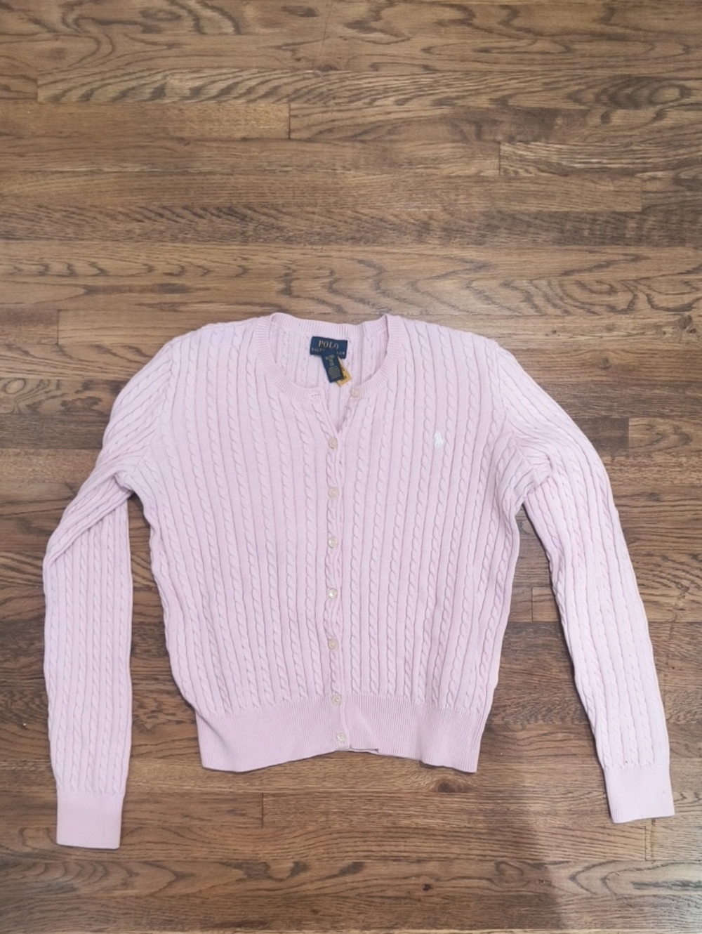 Ralph Lauren Light Pink Cable Knit Cotton Cardigan